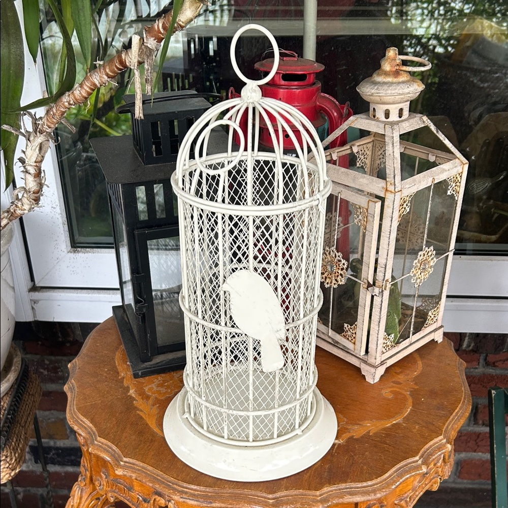 Vintage White Metal Faux Birdcage